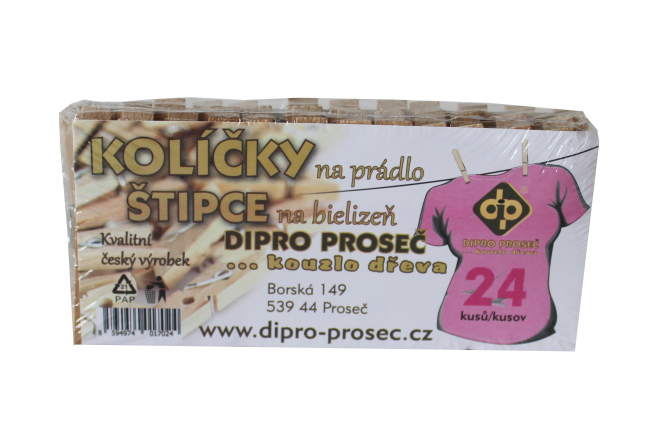 Dřevěné kolíčky na prádlo - sada 24 ks